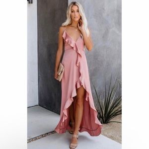 vici satin ruffle maxi dress